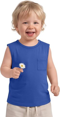 Toddler Baby Boys Tank Tops Sleeveless Undershirts T Shirts Pocket Crew Neck Summer Casual Clothes Plain Tees Kids in Kuwait