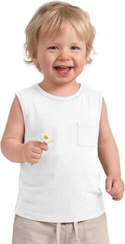 Toddler Baby Boys Tank Tops Sleeveless Undershirts T Shirts Pocket Crew Neck Summer Casual Clothes Plain Tees Kids in Saudi Arabia
