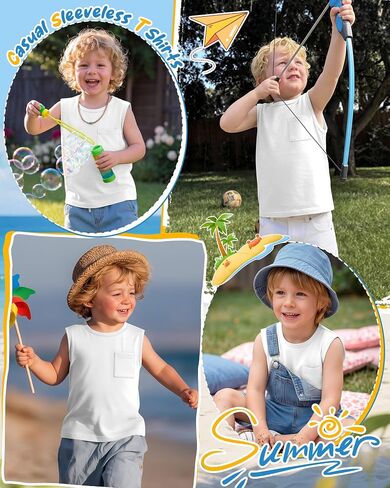 Toddler Baby Boys Tank Tops Sleeveless Undershirts T Shirts Pocket Crew Neck Summer Casual Clothes Plain Tees Kids in Saudi Arabia