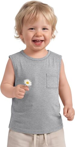 Toddler Baby Boys Tank Tops Sleeveless Undershirts T Shirts Pocket Crew Neck Summer Casual Clothes Plain Tees Kids in Saudi Arabia