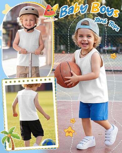 Toddler Baby Boys Tank Tops Sleeveless Undershirts T Shirts Pocket Crew Neck Summer Casual Clothes Plain Tees Kids in Saudi Arabia