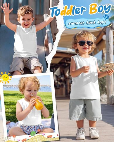 Toddler Baby Boys Tank Tops Sleeveless Undershirts T Shirts Pocket Crew Neck Summer Casual Clothes Plain Tees Kids in Saudi Arabia