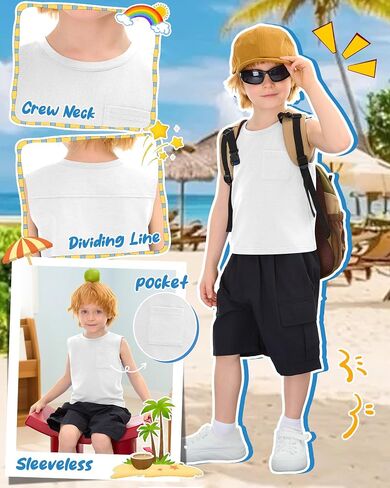 Toddler Baby Boys Tank Tops Sleeveless Undershirts T Shirts Pocket Crew Neck Summer Casual Clothes Plain Tees Kids in Saudi Arabia