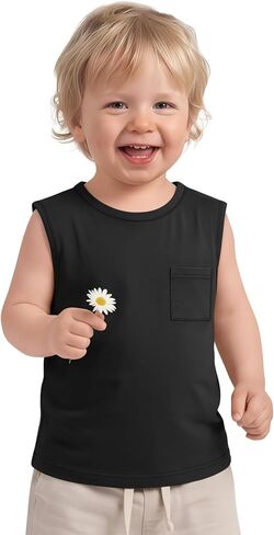 Toddler Baby Boys Tank Tops Sleeveless Undershirts T Shirts Pocket Crew Neck Summer Casual Clothes Plain Tees Kids in Saudi Arabia