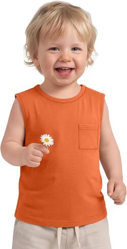 Toddler Baby Boys Tank Tops Sleeveless Undershirts T Shirts Pocket Crew Neck Summer Casual Clothes Plain Tees Kids in Saudi Arabia