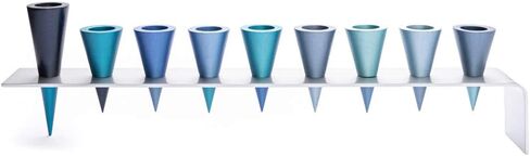 Yair Emanuel Anodized Aluminum Hanukkah Menorah with Blue & Turquoise Cones in Saudi Arabia