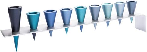Yair Emanuel Anodized Aluminum Hanukkah Menorah with Blue & Turquoise Cones in Saudi Arabia