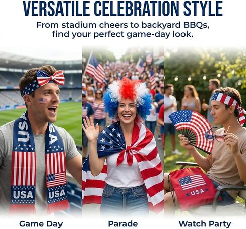USA Soccer Fan Kit - 10 Piece Patriotic Cheer Bundle with American Flag, Cape, Wig, Scarf, Sunglasses & Accessories - All-in-One Outfit for 2026 Soccer & 4th of july in Saudi Arabia