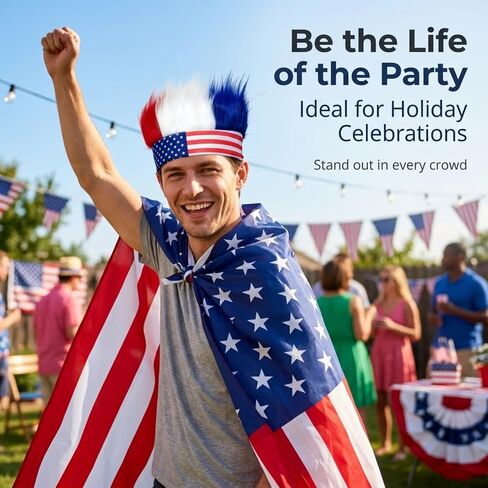 USA 4th of July Outfits Set for Men, Red White and Blue Hair/Hat & American Flag Cape Costume Clothes, Fourth of July Outfit Headband Accessories, Olympic Team USA Soccer Fans Patriotic Party Costumes in Saudi Arabia
