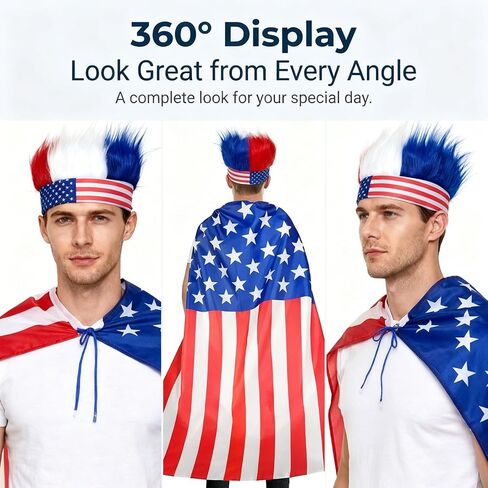 USA 4th of July Outfits Set for Men, Red White and Blue Hair/Hat & American Flag Cape Costume Clothes, Fourth of July Outfit Headband Accessories, Olympic Team USA Soccer Fans Patriotic Party Costumes in Saudi Arabia
