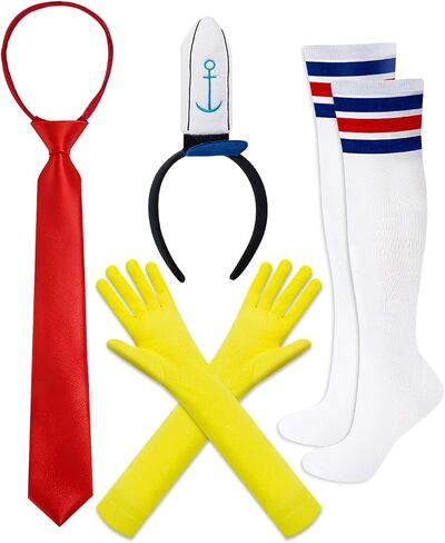 ZEKLZD 4Pcs Sailor Costume Set Include Sailor Headband,Tie,Gloves and Socks,Halloween Cartoon Party Dress Up for Women Men in Saudi Arabia