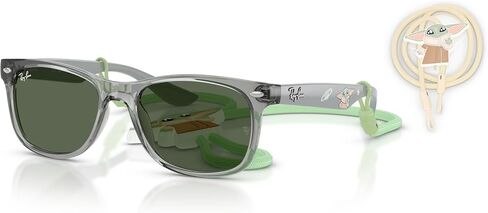 نظارات شمسية Ray-Ban x Star Wars Grogu RJ9052SF Mini New Wayfarer Low Bridge Fit Square Fit، رمادي شفاف/أخضر داكن، 50 مم in Kuwait