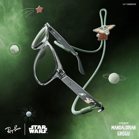 نظارات شمسية Ray-Ban x Star Wars Grogu RJ9052SF Mini New Wayfarer Low Bridge Fit Square Fit، رمادي شفاف/أخضر داكن، 50 مم in Kuwait
