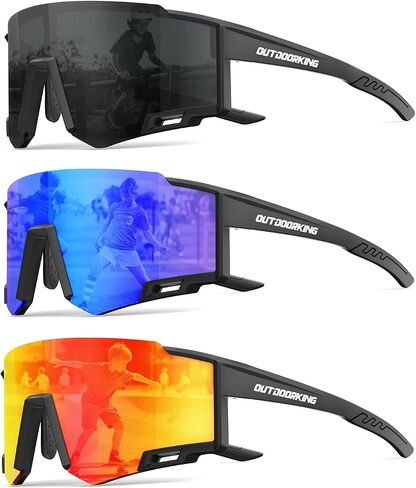 3 PACK Kids Sunglasses youth baseball sunglasses for boys 4-14, Softball Cycling Polarized Sports Sunglasses in Kuwait