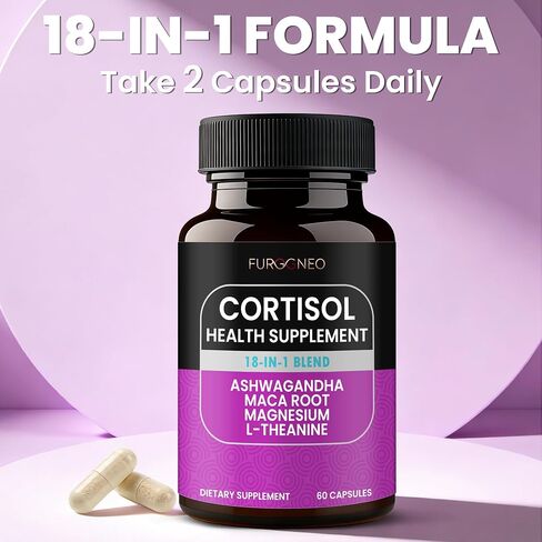 Cortisol Supplements for Women, 18-in-1 Cortisol Reducer Manager with Ashwagandha, Maca Root, Magnesium, L-Theanine, Stress Relief Support for Hormone Balance, Calm Mood, Energy & Focus, 60 Capsules in Kuwait