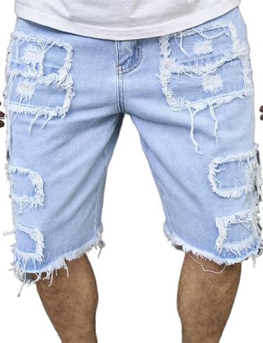 Kinghua Ripped Jean Shorts Men Summer Distressed Casual Raw Hem Jorts Stretchy Bermuda Denim Mid Rise Shorts with Pockets in Kuwait