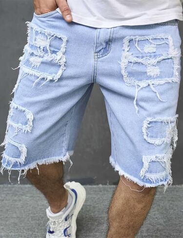 Kinghua Ripped Jean Shorts Men Summer Distressed Casual Raw Hem Jorts Stretchy Bermuda Denim Mid Rise Shorts with Pockets in Kuwait