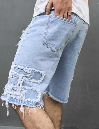 Kinghua Ripped Jean Shorts Men Summer Distressed Casual Raw Hem Jorts Stretchy Bermuda Denim Mid Rise Shorts with Pockets in Kuwait