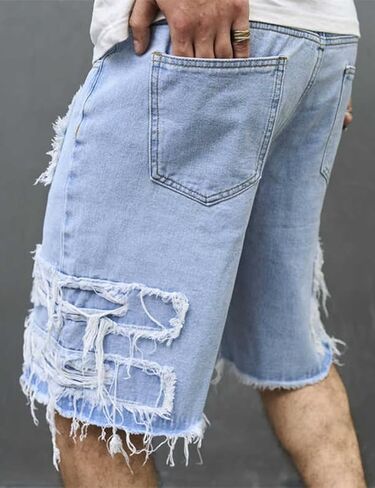 Kinghua Ripped Jean Shorts Men Summer Distressed Casual Raw Hem Jorts Stretchy Bermuda Denim Mid Rise Shorts with Pockets in Kuwait