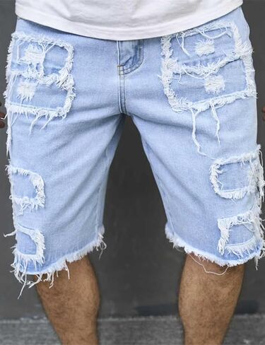 Kinghua Ripped Jean Shorts Men Summer Distressed Casual Raw Hem Jorts Stretchy Bermuda Denim Mid Rise Shorts with Pockets in Kuwait