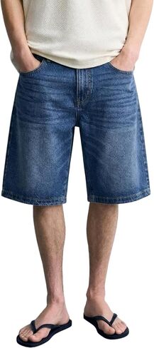 MZNBURAM Men's Loose Fit Baggy Denim Shorts - Below Knee Long Jorts, Casual 5-Pocket Jean Shorts for Everyday Daily Work Wear in Kuwait