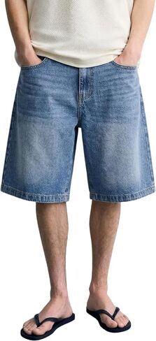 MZNBURAM Men's Loose Fit Baggy Denim Shorts - Below Knee Long Jorts, Casual 5-Pocket Jean Shorts for Everyday Daily Work Wear in Kuwait