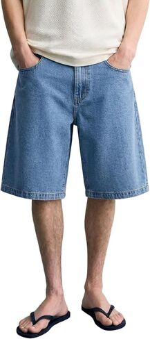 MZNBURAM Men's Loose Fit Baggy Denim Shorts - Below Knee Long Jorts, Casual 5-Pocket Jean Shorts for Everyday Daily Work Wear in Kuwait