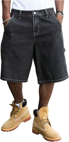 شورت OYOANGLE للرجال فضفاض Jorts واسع الساق برمودا من قماش الدنيم Y2K شورت جينز مع جيب in Kuwait