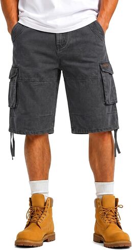 Heyfanee Mens Cargo Jean Shorts Relaxed Fit Below Knee Length Work Jorts Elastic Waist in Saudi Arabia