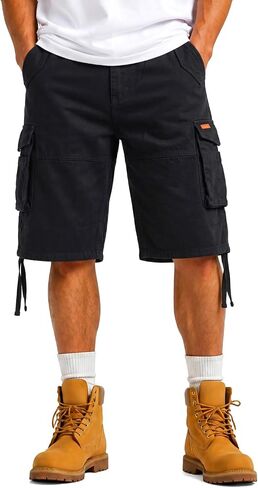 Heyfanee Mens Cargo Jean Shorts Relaxed Fit Below Knee Length Work Jorts Elastic Waist in Saudi Arabia
