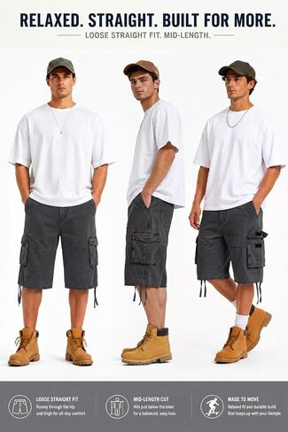 Heyfanee Mens Cargo Jean Shorts Relaxed Fit Below Knee Length Work Jorts Elastic Waist in Saudi Arabia
