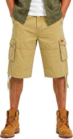 Heyfanee Mens Cargo Jean Shorts Relaxed Fit Below Knee Length Work Jorts Elastic Waist in Saudi Arabia