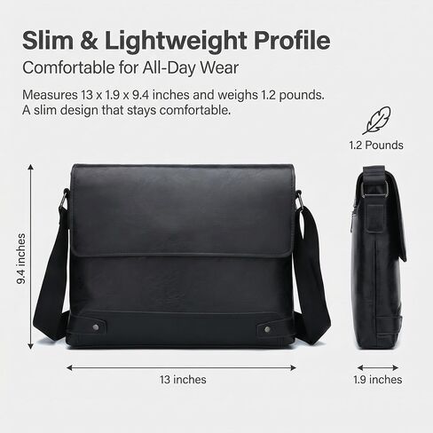 Vintage PU Leather Mens Messenger Bag - Slim Crossbody Shoulder Bag for Work, Travel & Daily Commute Casual Tablet Satchel in Saudi Arabia