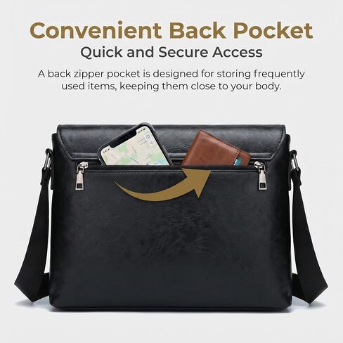 Vintage PU Leather Mens Messenger Bag - Slim Crossbody Shoulder Bag for Work, Travel & Daily Commute Casual Tablet Satchel in Saudi Arabia