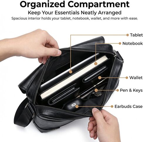 Vintage PU Leather Mens Messenger Bag - Slim Crossbody Shoulder Bag for Work, Travel & Daily Commute Casual Tablet Satchel in Saudi Arabia