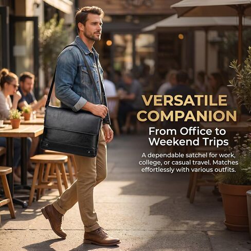 Vintage PU Leather Mens Messenger Bag - Slim Crossbody Shoulder Bag for Work, Travel & Daily Commute Casual Tablet Satchel in Saudi Arabia
