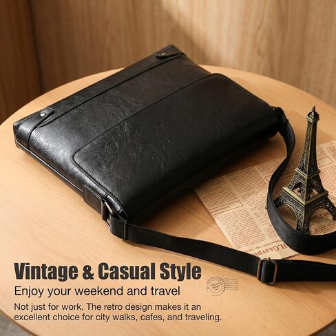 Vintage PU Leather Mens Messenger Bag - Slim Crossbody Shoulder Bag for Work, Travel & Daily Commute Casual Tablet Satchel in Saudi Arabia