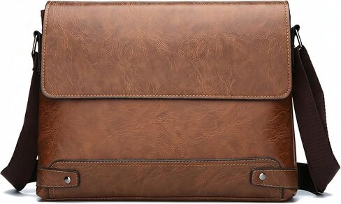 Vintage PU Leather Mens Messenger Bag - Slim Crossbody Shoulder Bag for Work, Travel & Daily Commute Casual Tablet Satchel in Saudi Arabia