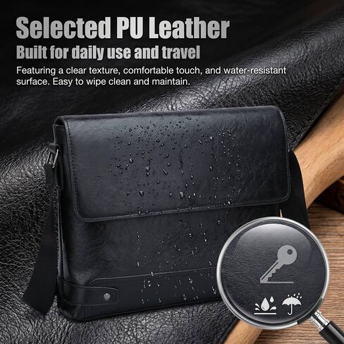 Vintage PU Leather Mens Messenger Bag - Slim Crossbody Shoulder Bag for Work, Travel & Daily Commute Casual Tablet Satchel in Saudi Arabia