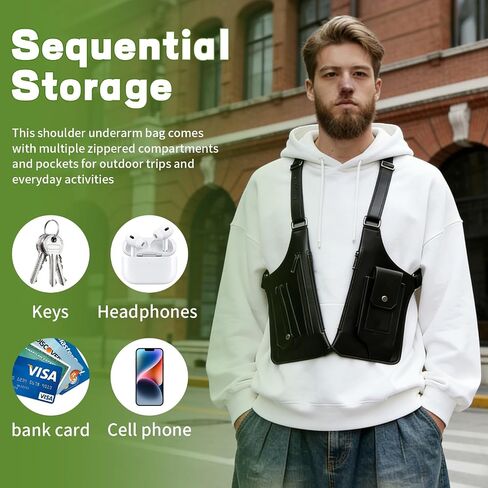 Double Shoulder Armpit Bag for Men, Black New Adjustable Underarm Shoulder Bag, Anti-Theft Underarm Wallet Pocket Holster Phone Leisure Double Shoulders Pouch,Multi-Purpose Armpit Travel Outdoors Bags in Saudi Arabia