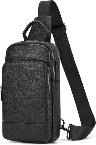 Men's Genuine Leather Sling Bag Crossbody Chest Bag with Multiple Pockets for Travel Commute & Outdoor Use in Saudi Arabia