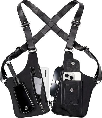 Men's Double Shoulder Armpit Bag,Anti-Theft Underarm Wallet,Fashion Leather Double Shoulder Straps Holster Wallet Adjustable Leather Multi-Purpose Armpit Tactical Bag,Travel Outdoors in Saudi Arabia