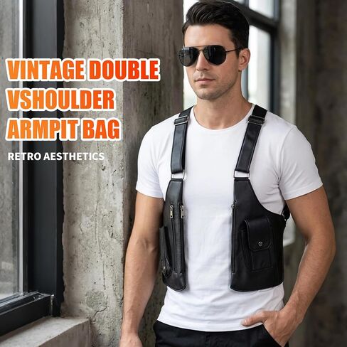 Men's Double Shoulder Armpit Bag,Anti-Theft Underarm Wallet,Fashion Leather Double Shoulder Straps Holster Wallet Adjustable Leather Multi-Purpose Armpit Tactical Bag,Travel Outdoors in Saudi Arabia