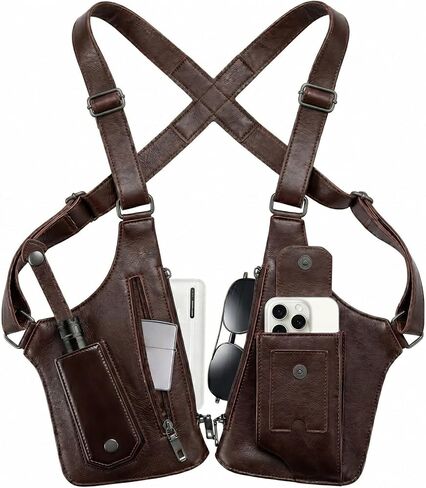 Men's Double Shoulder Armpit Bag,Anti-Theft Underarm Wallet,Fashion Leather Double Shoulder Straps Holster Wallet Adjustable Leather Multi-Purpose Armpit Tactical Bag,Travel Outdoors in Saudi Arabia