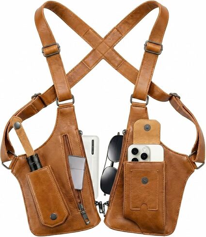 Men's Double Shoulder Armpit Bag,Anti-Theft Underarm Wallet,Fashion Leather Double Shoulder Straps Holster Wallet Adjustable Leather Multi-Purpose Armpit Tactical Bag,Travel Outdoors in Saudi Arabia