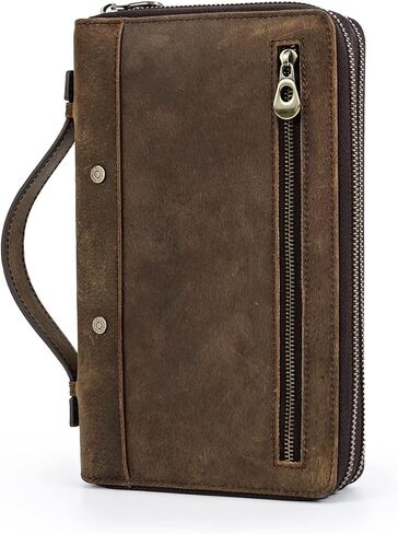 Genuine Distressed Leather Clutch Bag for Men RFID Wallet Business Card Holder Large Capacity Zipper Handbag Purse in Kuwait