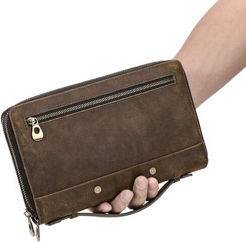 Genuine Distressed Leather Clutch Bag for Men RFID Wallet Business Card Holder Large Capacity Zipper Handbag Purse in Kuwait