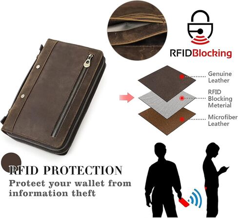 Genuine Distressed Leather Clutch Bag for Men RFID Wallet Business Card Holder Large Capacity Zipper Handbag Purse in Kuwait