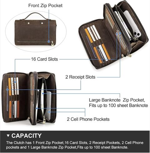 Genuine Distressed Leather Clutch Bag for Men RFID Wallet Business Card Holder Large Capacity Zipper Handbag Purse in Kuwait