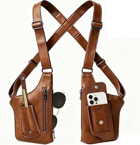 Adjustable Underarm Strap,Premium Leather Shoulder Bag for Men, Double Shoulder Bag Fashion Underarm Holster Wallet Adjustable PU Leather Waterproof Anti-Theft Harness for Men Father Gifts in Saudi Arabia